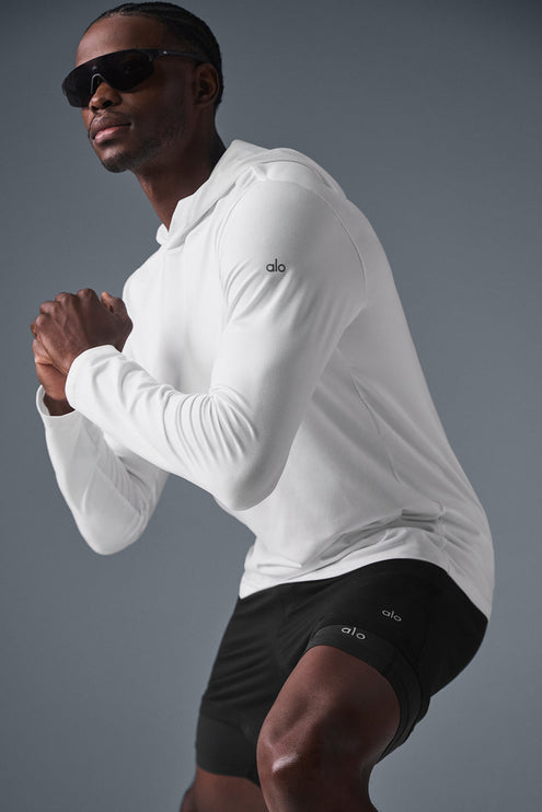 alo Men's Conquer Reform Long Sleeve With Hood - White