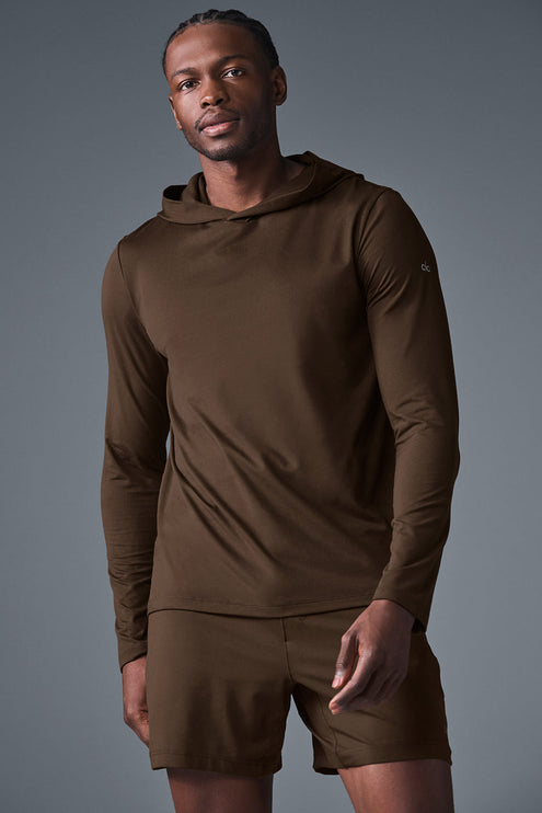 alo Men's Conquer Reform Long Sleeve With Hood - Espresso