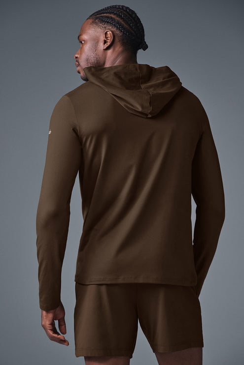 alo Men's Conquer Reform Long Sleeve With Hood - Espresso