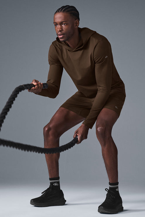 alo Men's Conquer Reform Long Sleeve With Hood - Espresso
