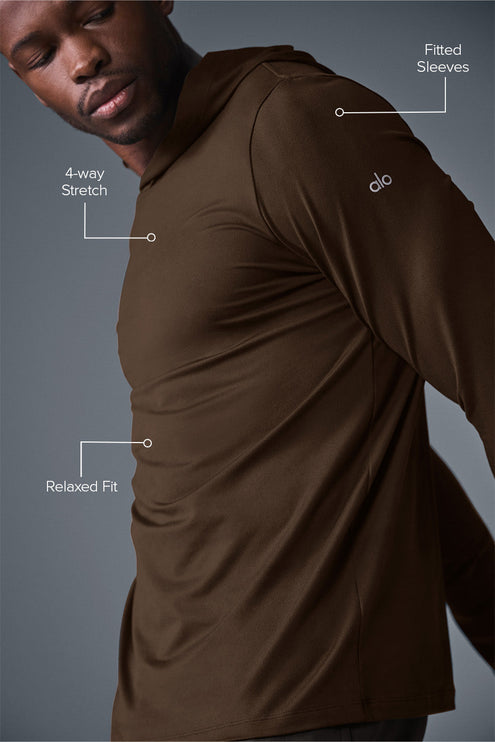 alo Men's Conquer Reform Long Sleeve With Hood - Espresso