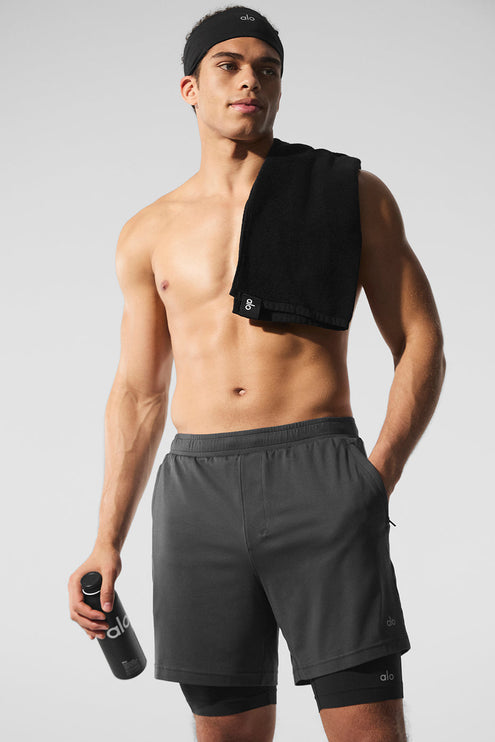 alo Men's Conquer React 2-In-1 Performance Short - Anthracite/Black