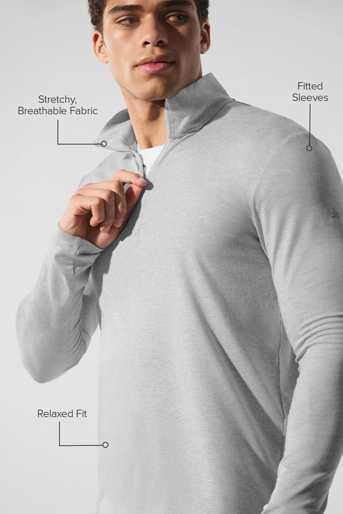 alo Men's Conquer 1/4 Zip Reform Long Sleeve - Athletic Heather Grey