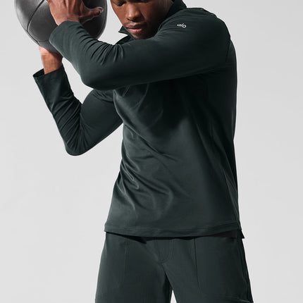 alo Men's Conquer 1/4 Zip Reform Long Sleeve - Charcoal Green