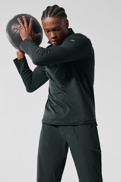 alo Men's Conquer 1/4 Zip Reform Long Sleeve - Charcoal Green