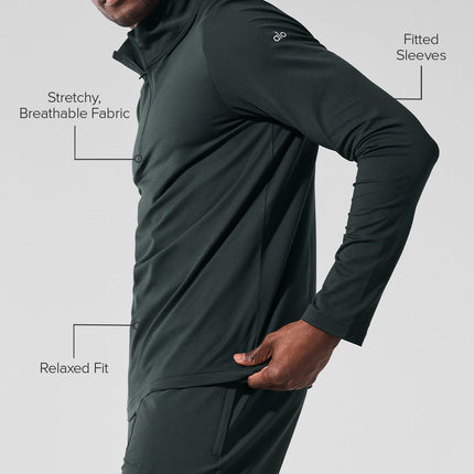 alo Men's Conquer 1/4 Zip Reform Long Sleeve - Charcoal Green