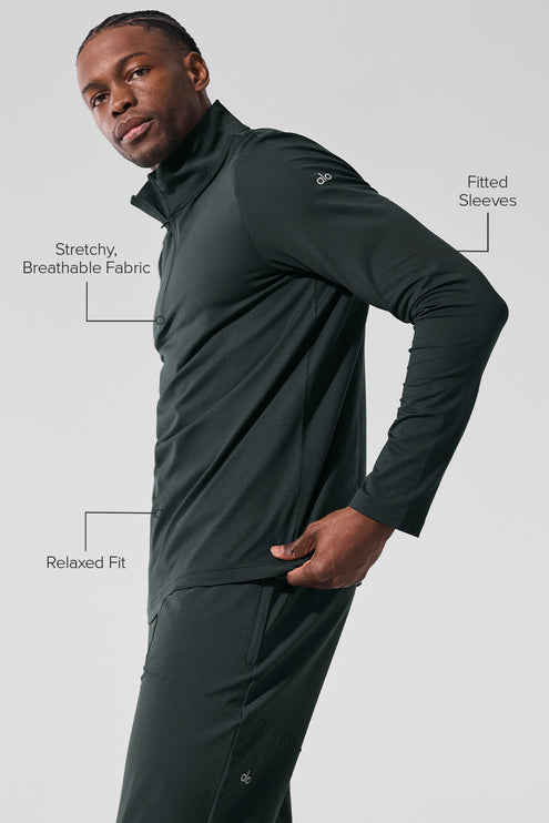 alo Men's Conquer 1/4 Zip Reform Long Sleeve - Charcoal Green