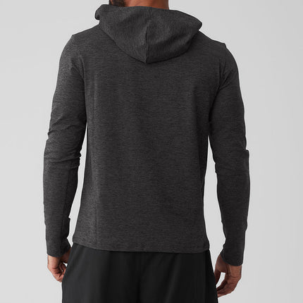 alo Men's Conquer Reform Long Sleeve With Hood - Dark Heather Grey