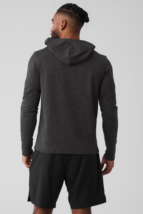 alo Men's Conquer Reform Long Sleeve With Hood - Dark Heather Grey
