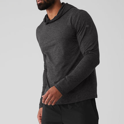 alo Men's Conquer Reform Long Sleeve With Hood - Dark Heather Grey