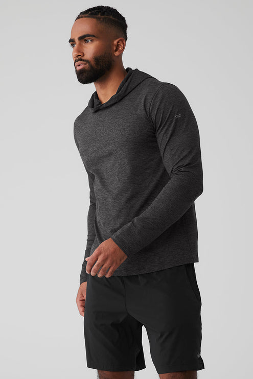 alo Men's Conquer Reform Long Sleeve With Hood - Dark Heather Grey