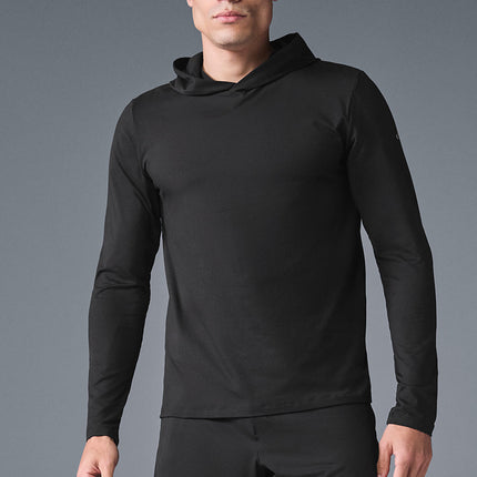 alo Men's Conquer Reform Long Sleeve With Hood - Black