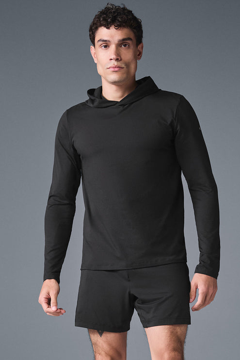 alo Men's Conquer Reform Long Sleeve With Hood - Black