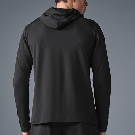 alo Men's Conquer Reform Long Sleeve With Hood - Black