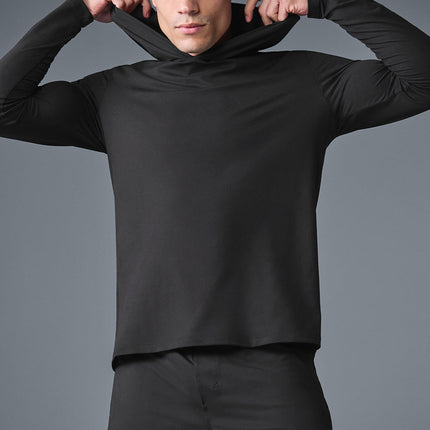 alo Men's Conquer Reform Long Sleeve With Hood - Black
