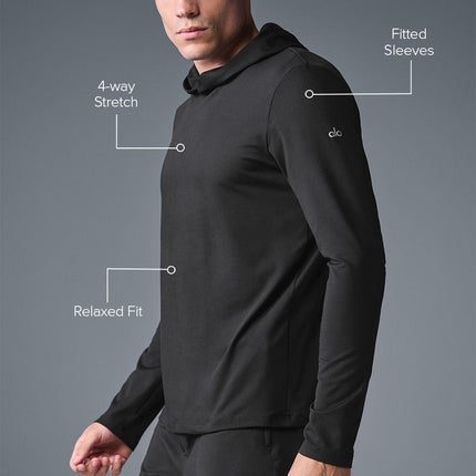 alo Men's Conquer Reform Long Sleeve With Hood - Black