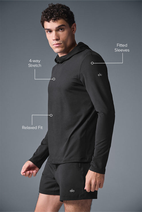 alo Men's Conquer Reform Long Sleeve With Hood - Black