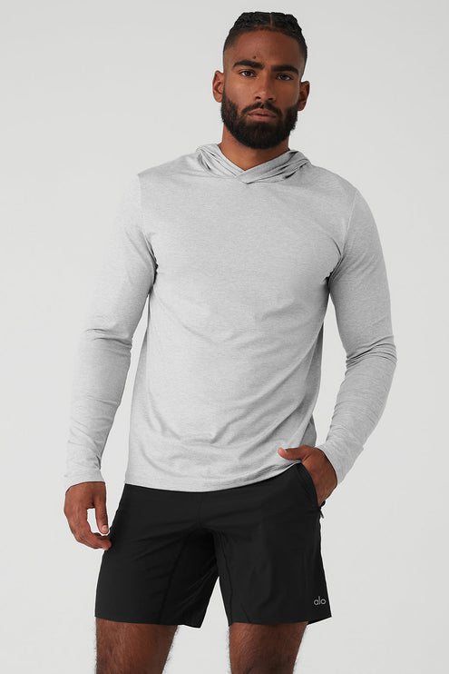 alo Men's Conquer Reform Long Sleeve With Hood - Athletic Heather Grey