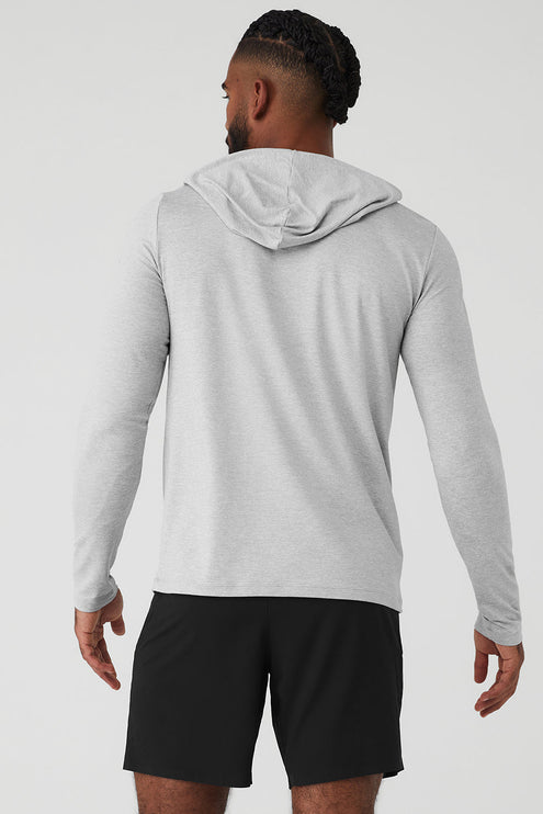 alo Men's Conquer Reform Long Sleeve With Hood - Athletic Heather Grey