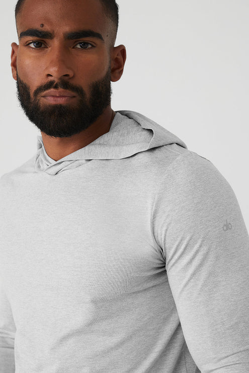 alo Men's Conquer Reform Long Sleeve With Hood - Athletic Heather Grey