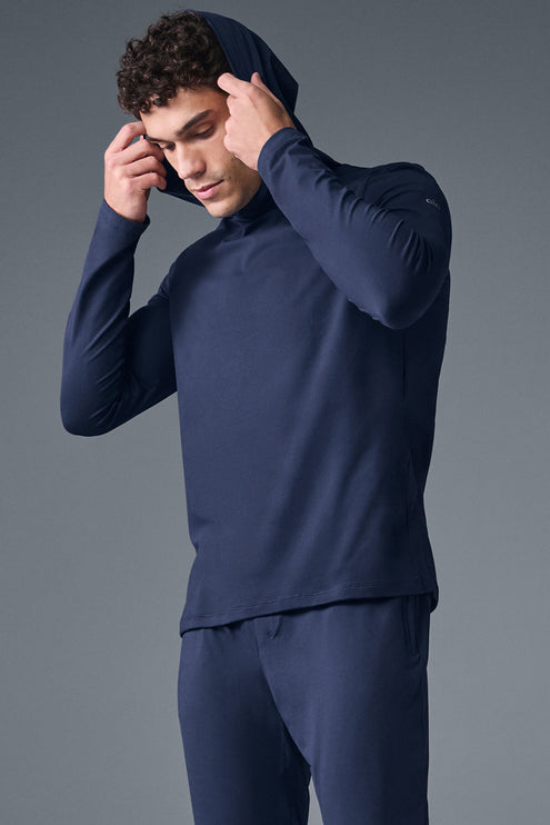 alo Men's Conquer Reform Long Sleeve With Hood - Navy