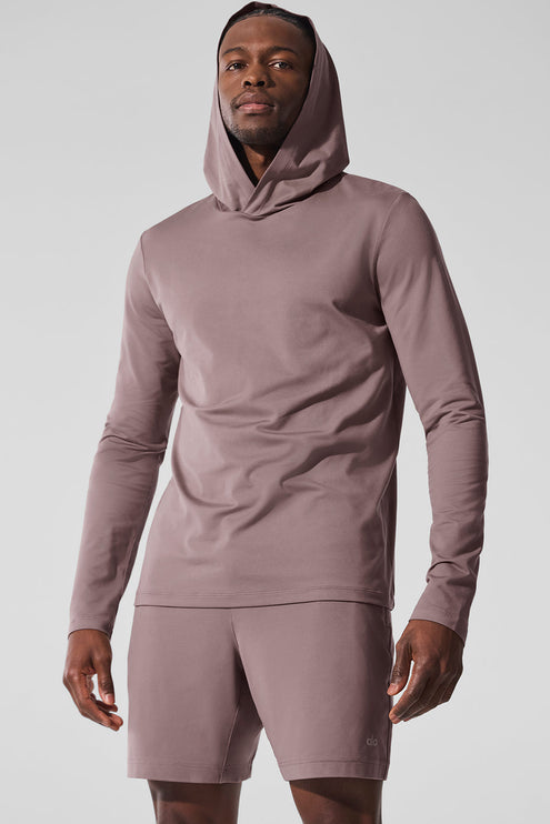 alo Men's Conquer Reform Long Sleeve With Hood - Mushroom
