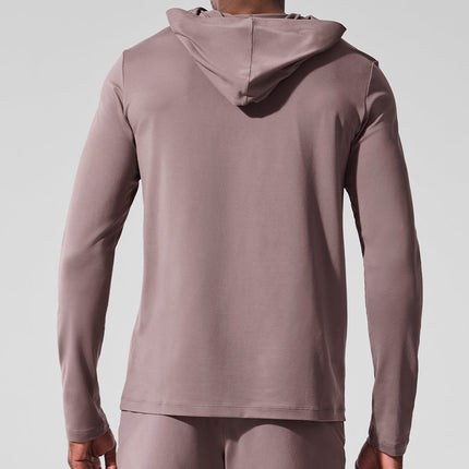 alo Men's Conquer Reform Long Sleeve With Hood - Mushroom