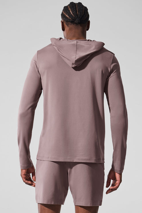 alo Men's Conquer Reform Long Sleeve With Hood - Mushroom