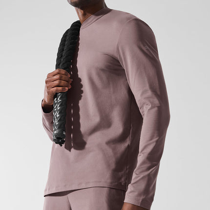 alo Men's Conquer Reform Long Sleeve With Hood - Mushroom