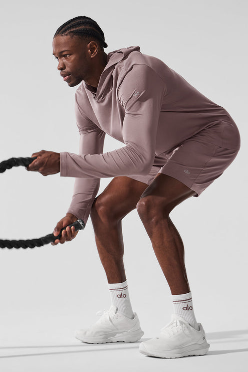 alo Men's Conquer Reform Long Sleeve With Hood - Mushroom