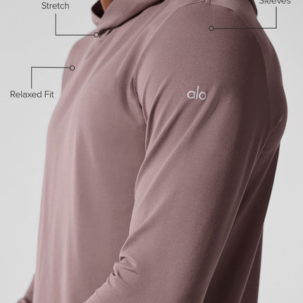 alo Men's Conquer Reform Long Sleeve With Hood - Mushroom