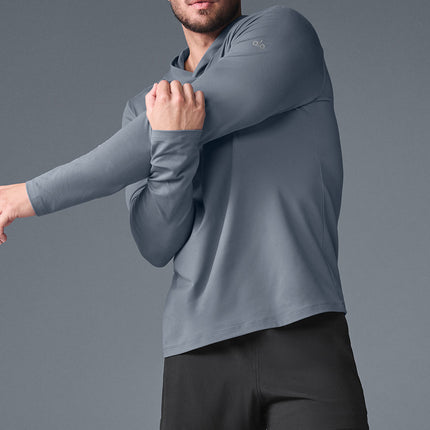 alo Men's Conquer Reform Long Sleeve With Hood - Steel Grey