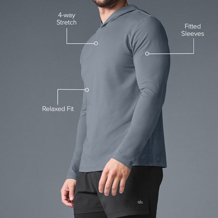 alo Men's Conquer Reform Long Sleeve With Hood - Steel Grey