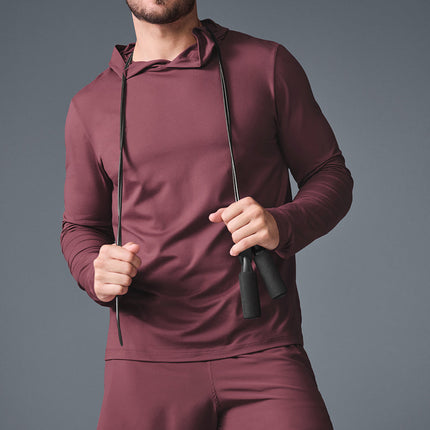 alo Men's Conquer Reform Long Sleeve With Hood - Burgundy Truffle