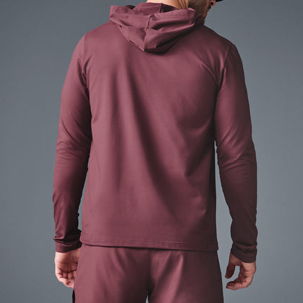 alo Men's Conquer Reform Long Sleeve With Hood - Burgundy Truffle