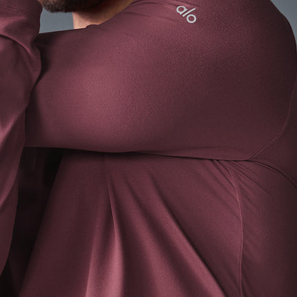 alo Men's Conquer Reform Long Sleeve With Hood - Burgundy Truffle