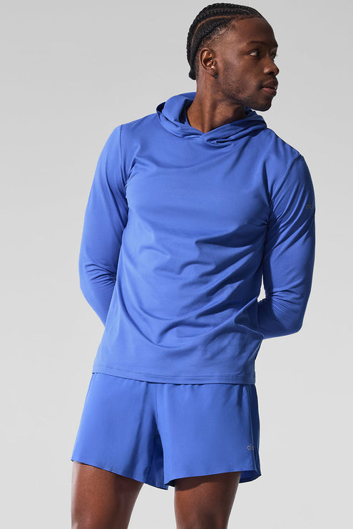 alo Men's Conquer Reform Long Sleeve With Hood - Marathon Blue