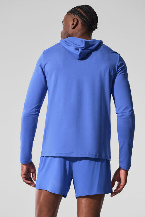alo Men's Conquer Reform Long Sleeve With Hood - Marathon Blue