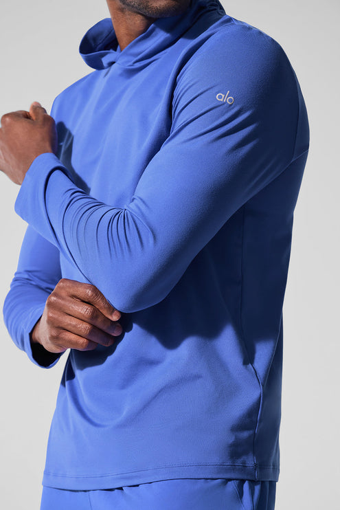 alo Men's Conquer Reform Long Sleeve With Hood - Marathon Blue
