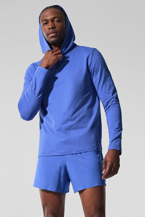 alo Men's Conquer Reform Long Sleeve With Hood - Marathon Blue