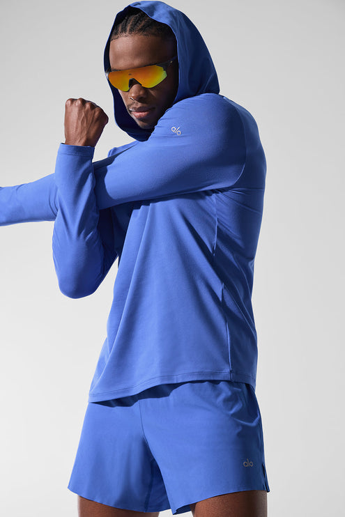 alo Men's Conquer Reform Long Sleeve With Hood - Marathon Blue