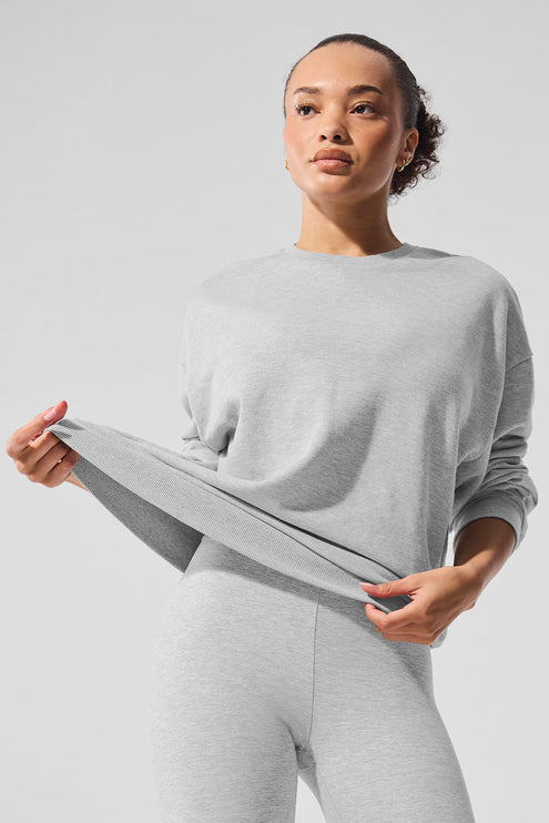 alo Women's Chill Crew Neck Pullover - Athletic Heather Grey