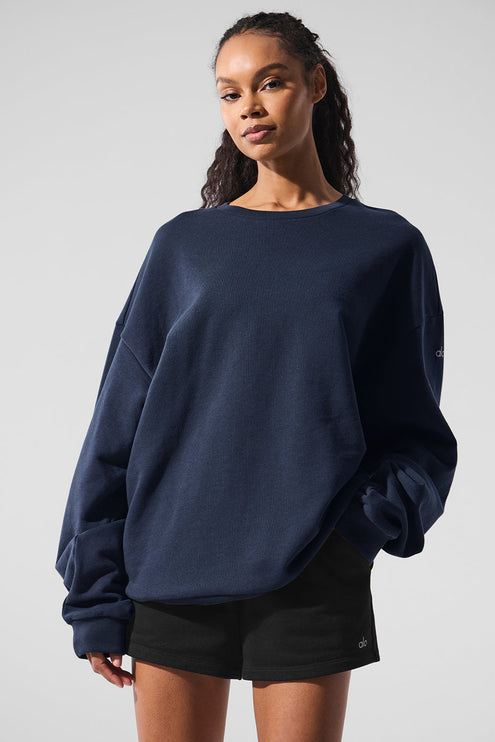 alo Women's Chill Crew Neck Pullover - Navy