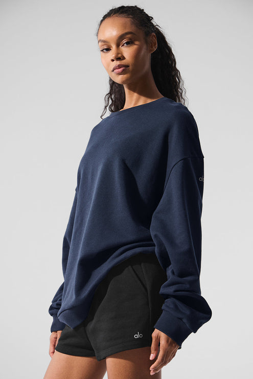 alo Women's Chill Crew Neck Pullover - Navy