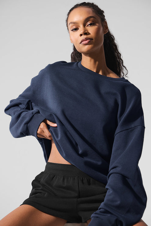 alo Women's Chill Crew Neck Pullover - Navy