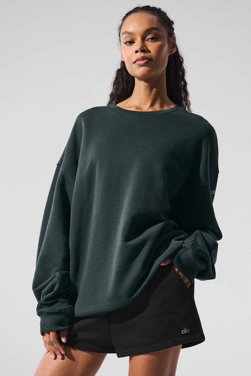 alo Women's Chill Crew Neck Pullover - Charcoal Green