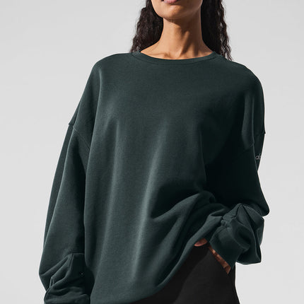 alo Women's Chill Crew Neck Pullover - Charcoal Green