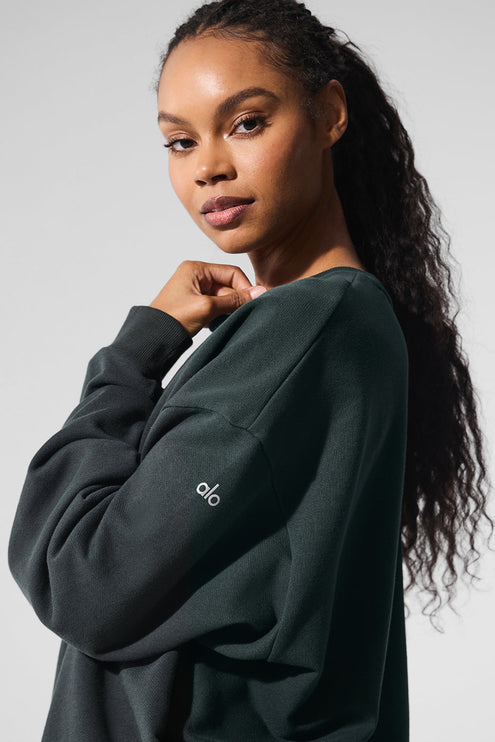 alo Women's Chill Crew Neck Pullover - Charcoal Green