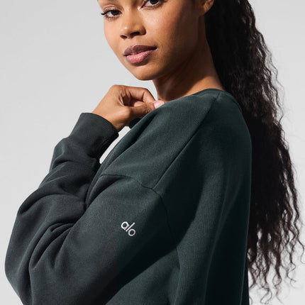alo Women's Chill Crew Neck Pullover - Charcoal Green
