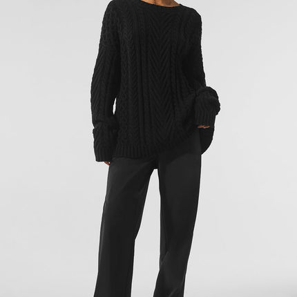 alo Women's Cable Knit Crew Neck Sweater - Black